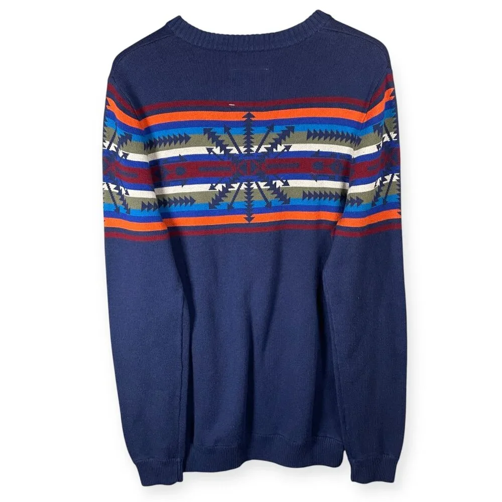 Mossimo Blue Aztec Print Pullover Long Sleeve Sweater Mens Size L Cotton Knit - Picture 2 of 7